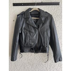 The Leather Lady size 8 black motorcycle biker jacket removable lining